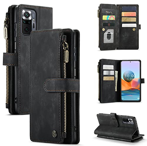 Lederhülle für Xiaomi Redmi Note 10 Pro hülle Leder Schutzhülle Geldbörse, Flip Magnetverschluss Handyhülle, 7 Kartenfächer Reißverschluss Münzfach Hülle Kompatibel mit Xiaomi Redmi Note 10 Pro (A)