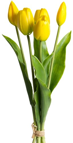 Botanic-Haus künstliches Tulpenbündel Holland mit 3 Tulpen und 2 Tulpenknospen real Touch (gelb)