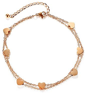 TOFBS Bracelet De Cheville En Acier Inoxydable Plaqué Or Rose Avec Cœurs Délicats Pour Femmes Bijou Élégant Et Raffiné Chaîne Ajustable De 210mm 55mm Poids Léger De 5g Parfait Pour Toute Occasion
