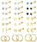 ADRAMATA 21 Paar Ohrstecker für Damen Herren 20G Vergoldet Flache Rückseite Knorpelohrringe Edelstahl Ohrringe Hypoallergen CZ Mondstein Opal Ohrstecker Set