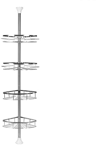 THINFAR Duschregal, Badregal mit 4 Tabletts, Duschecke, kein Bohren notwendig, Teleskop Duschregal Edelstahl rostfrei höhenverstellbar 110-280 cm (4 Stufen)