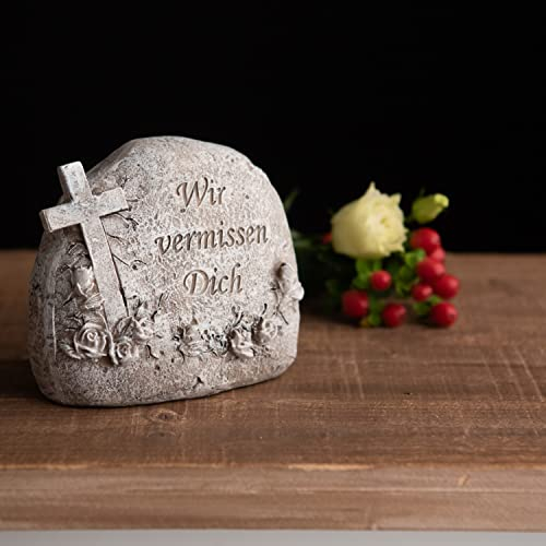 Wir vermissen dich Grabschmuck Papa Mama Opa Oma Grabstein Urnengrab Friedhof Deko Grabdekoration Wetterfest Gedenkstein mit Spruch fürs Grab Dekoration Beerdigung Trauerstein Grabdeko Allerheiligen