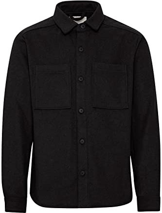 !Solid SDTam Herren Freizeithemd Hemd Shacket Fleecehemd Hochwertige und robuste Polyester Qualität wärmend Hemdkragen, Größe:XL, Farbe:Black (194007)