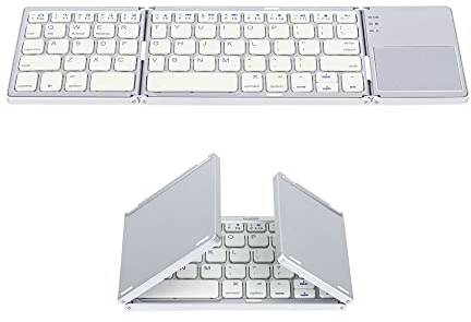 Mcbazel Wiederaufladbare Faltbare Bluetooth-Tastatur, Tragbare Faltbare Drahtlose Tri-Tastatur mit Touchpad für Mobilgeräte Kompatibel mit Tablet/Handy/PC, Weiß