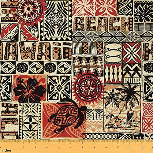 Hawaiian Style Fabric by The Yard Tropical Palm Trees Sea Turtle Decor Fabric for Sewing Lovers Cartoon Bohemian Tribal Plaid Fabric for DIY Upholstery and Home Accents 2 Yards
