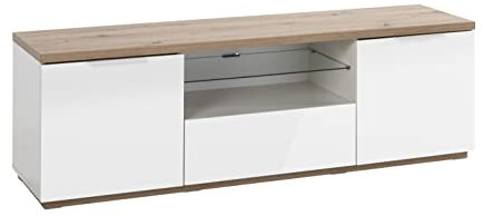 Composad | Mobile Porta Tv della Linea MUNDI con 2 Ante, 1 Ribalta e Luce LED, Porta Tv da Terra, (LxAxP) 160x51x40,50 cm, Colore Rovere Oak Mielato e Bianco laccato, Made in Italy