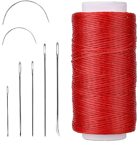 Namner Leder Faden, 150D Leder Wachsfaden150 m, Wohnung Ledergarn Gewachst, Buchbinden Garn, Ledernähgarn mit Ledernähnadeln für Lederhandwerk, Heimwerken und Reparieren von Lederartikeln, Rot