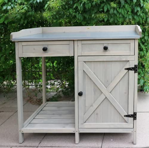 HYGRADBUILTTOSURVIVE Large Wooden Potting Bench Germination Work Bench With 2 Drawers And Cabinet Gardening Planting Work Station Gardening Storage Table