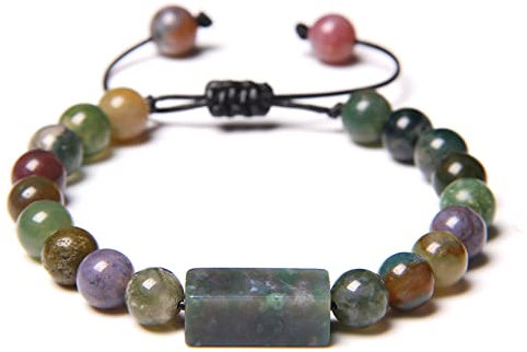 Natural Stone Hematite Bracelet Eye Beaded Energy Bracelets for Men Women Elastic Rope Jewelry 8mm Bracelet,Indian Agate