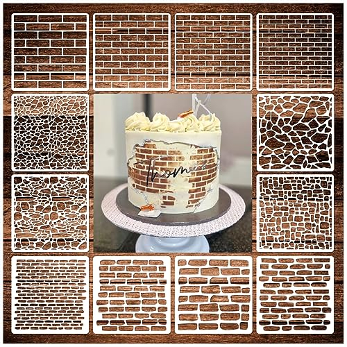 12 Stück Ziegelstein-Schablonen, 15,2 x 15,2 cm, Ziegelmauer-Schablone, wiederverwendbare Bastelschablonen für Bastelarbeiten, Kekse, Kuchen, Journaling, Scrapbooking, Kartenherstellung,