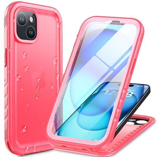Cozycase Cover TOP 360 Antiurto IP68 Impermeabile Per iPhone 15 | Indistruttibile Rugged Militare, Subacquea Waterproof Anti Urto Resistente Antipolvere, Custodia Integrale Doppia Case. Rosa