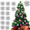 YEAP 15 Stück Weihnachtsstern Blumen, Christmas Glitter Poinsettia, Poinsettia Weihnachtsbaum Künstliche Blumen, 16cm Kunstblumen, Blume für Weihnachtsschmuck mit Clips, für Hochzeit Neujahr, Silber