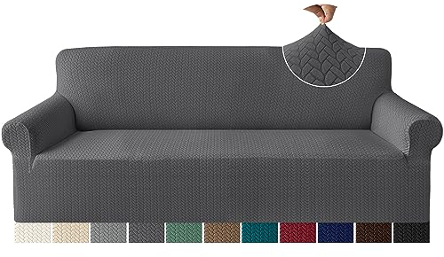 Granbest Prämie Mode Design Extra Große Sofabezüge 4-Sitzer, Anti-Falten Hohe Dehnung Couchbezüge, übergroße Möbel Überzug für Wohnzimmer (4-Sitzer,Grau)