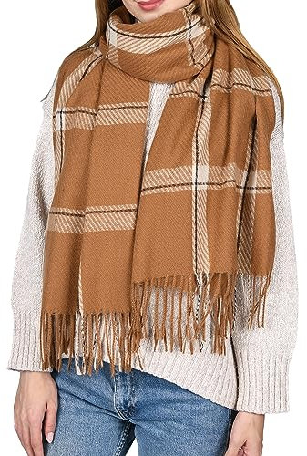 FURTALK Damen Herbst Winter Großer Karo Warm Weich Schal