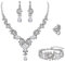 EVER FAITH 4 Stück Schmucksets für Damen Party Hochzeit Braut Strass Kristall floralen Welle Teardrop Halskette baumeln Ohrringe Armband Ring Set klar Silber-Ton