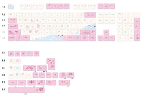 GK GAMAKAY 133 Keys Pink Keycaps Set, Cherry Profile PBT Thermal Sublimation Cherry Blossom Theme Keycap Set for 61/64/68/75/80/84/87/98/104/108 Layout Mechanical Gaming Keyboard (Pink)
