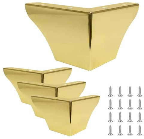 Cjueiom 7.5cm / 3 Inch Furniture Legs Gold Set of 4 - Modern Metal Sofa, Table, Wardrobe Feet - Replacement for Cabinet, Cupboard, Chair, Ottoman