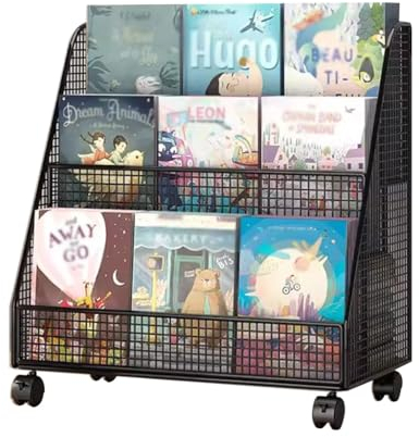 KITCISSL Estanteria Libros Carrito Auxiliar con Ruedas, Libreria Estanteria Estanteria Baño, Cocina Mueble Auxiliar Organización Oficina Estante de Lectura Carro para Cocina, Baño (Color : Nero)