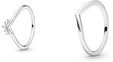Pandora Ring Diadem Krone Silber 198282CZ Ring Diadem Silber 198282CZ-52 & Polished Wishbone Ring Sterling-Silber Größe 52