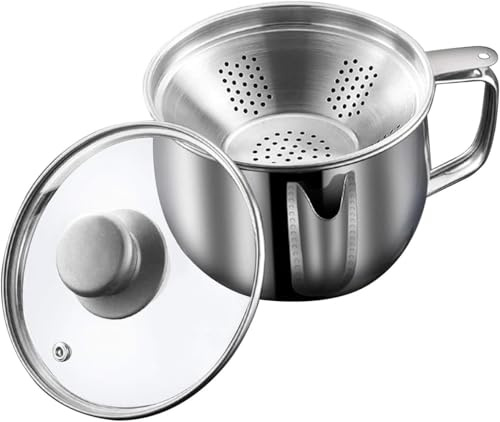Tissting Colador De Aceite 1000 ml - Separador De Grasa De Acero Inoxidable Con Tapa De Cristal, Ideal Para Cocina Diaria Y Uso En Inducción, Fácil De Limpiar Y Compacto Para Espacios Pequeños