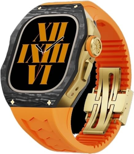 BANDKIT Luxuriöses, robustes Karbonfaser-Gehäuse, Fluorkautschuk-Uhrenarmband, für Apple Watch Ultra 8 Serie, Sportuhr-Gehäuse, Mod-Kit, für 49 mm Uhren-Ersatzzubehör, 49 mm, Achat