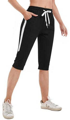 Gyabnw Jogginghose Damen 3/4 Sportbekleidung Sport Damen 100% Baumwolle Training Hose Fitness Damen Freizeit A-Schwarz,M