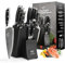 Professional Japanese Style Damascus Steel Kitchen Knife Set 9 Pieces with Wooden Block Includes Chef Knife, Bread Knife, Santoku Knife, Utility and Paring Knife, All in a Gift Box Black