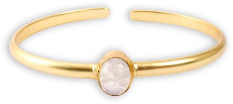 happymaker - Edelstein Armreifen, Armreif Gold mit echten Mondstein, handgefertigt, offener Armring, größenverstellbar, edle Schmuckschachtel als Geschenkverpackung für Schmuck