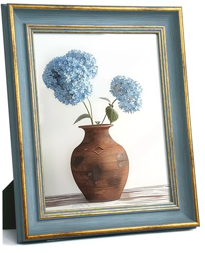 Afuly Cornice portafoto vintage 20 x 25 cm, blu oro, per Natale, matrimonio, amici, compleanno, famiglia, donne, regalo per scrivania, tavolo, parete, con supporti, decorazione retrò antica