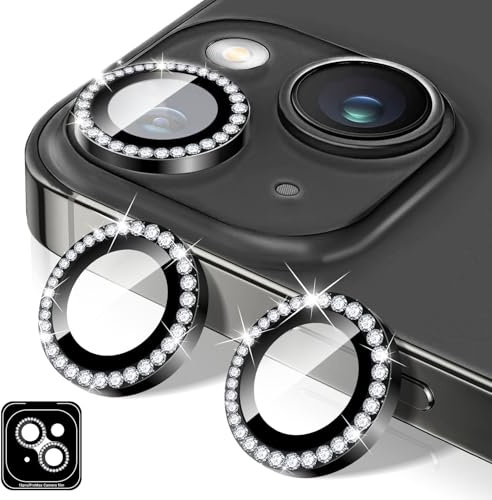 Kucheed Kameraschutz Kompatibel für iPhone 15/15 Plus, Bling Diamant Kameraabdeckung aus Gehärtetem Glas, Automatische Ausrichtungsmetallringe, Glitzer Kamera Objektiv Schutz Aufkleber
