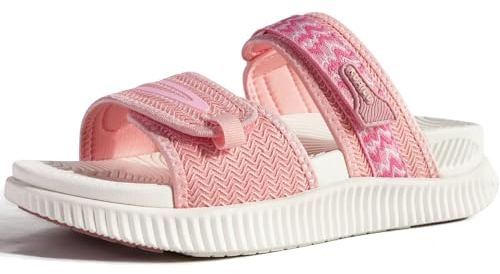 KuaiLu Womens Orthotic Slides Athletic Thick Cushion Recovery Sandals Adjustable Strap Open Toe Slip On Yoga Mat Walking Ladies Sport Sandles Comfort Plantar Fasciitis Arch Support Pink Size 7