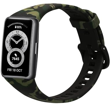 kwmobile Cinturino Silicone TPU compatibile con Huawei Band 6 & 6 Pro/Honor Band 7 & 6 - Fascetta Gommata Smartwatch - camouflage nero/verde chiaro/verde scuro