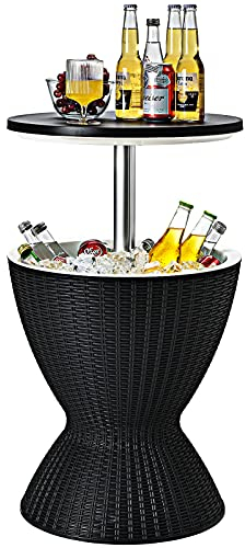 CASEGO Table de Seau à Glace, Support de Stockage de Refroidissement de Boissons de 30l, Plateau réglable en Hauteur, adapté au Camping, aux Pique-niques et aux fêtes (Black)