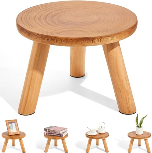 Yanbaga 1 Pack Wood Plant Stand Indoor,11-12 Mid Century Modern Plant Stand Holder with Growth Ring,Stool Display Stand for Flower Pots ,Outdoor, Garden,Patio