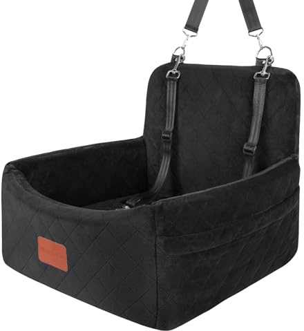 WOOAIDAGG Hundefahrersitz für kleine/mittlere Hunde, tragbare Reisehundebett mit Memory-Schaum, abnehmbar und waschbar, 3-Riemen-Sicherheitsfahrersitz für Hunde (Black, Small)
