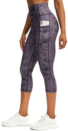 Tuspryt Sport Leggings Damen 3/4 Capri Mit Taschen, Sporthose Blickdicht Fitnesshose Laufhose M