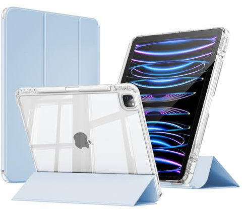 ZKTUYU Hülle für iPad Pro 11 4./ 3./ 2./1. Generation 2022/2021/2020/2018 mit Stifthalter, Kann Pencil 2 Aufladen, 2 in1 Abnehmbare Abdeckung mit Schiebeschublade,Transparente Rückseite, Blau