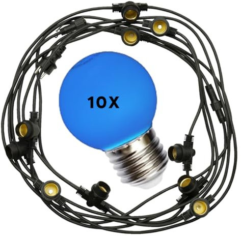 5 Meter E27 LED Girlande mit 10 Lampen - ideal für Garten, Party & Deko - Lichterkette Außen & Innen - mit Stecker - Leuchtkette, Leuchtgirlande, Lichtkette, Festbeleuchtung, Biergarten (10x BLAU)
