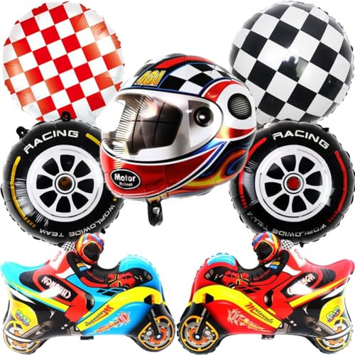 7 Stück Motocross Geburtstag, Rennauto Folienballon, Rennauto Motorrad Luftballons Rennauto Geburtstag Deko, Car Themen Helm Folienballon für Geburtstag Dekorationen