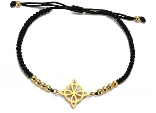 Strega Bracciale Nodo Irlandese Trinità Celtico Fatto a Mano Corda Intrecciata Fortunato Rossa Regolabile Coppia di Perline Triquetra Gioielli Amuleto Wiccano (Nero)
