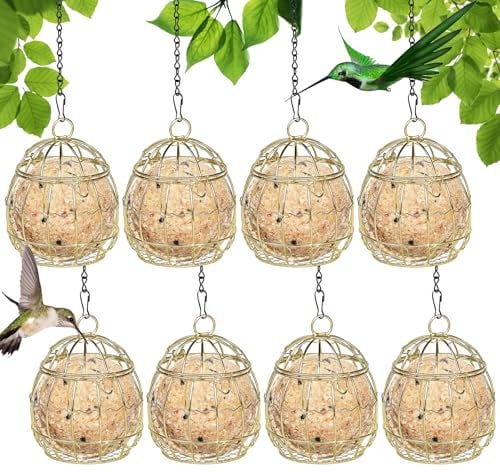 Meißenknödelhalter Vogelfutterstation,8er Set Kleine Hochwertiger Meißenknödel-Halter aus Vergoldet mit Klappdeckel,Futterspender für Meisenknödel,Aufhänger für Vogelfutter,Futterstation und Halterung