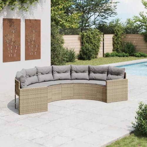 Somanki Gartensofa mit Kissen Halbrund Beige Poly-Rattan, Balkonmöbel, Gartenlounge, Gartenmöbel, Balkon Sofa, Terrassen Sofa, Terrassenmöbel - 3318515