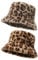 JSTHHTT 2 Stück Wintermütze Damen Fischerhut, Winter Fuzzy Eimer Hut, Mütze Damen Winter Flauschige, Leopardenmuster Fischermütze, Warme Mütze Hut, für Unisex Leopard