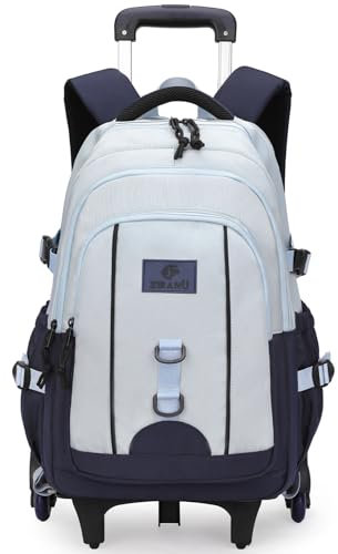 Tanou Zaino Trolley per Ragazzi, 30L Zaino Scuola Media e Superiore con 6 Ruote, Borsa Scolastica Impermeabile e Casual con Carrello per la Scuola Viaggi, Blu
