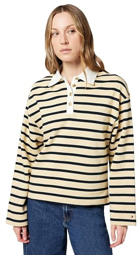 Tommy Hilfiger Damen Sweatshirt Gold Button Rugby Terry mit Spitzkragen