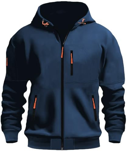 MEDUOLA Uomo con Cappuccio Zip Cardigan Giacca Sportiva Jogging Felpa con Cappuccio Ragazzi e Uomini Felpa con Zip Tasca Multifunzionale Cardigan con Cappuccio XL,D14 Blu Navy