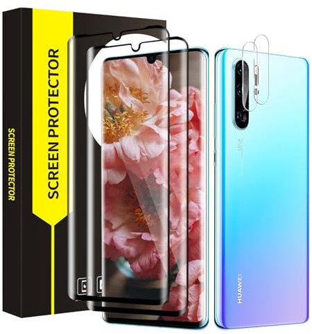 Bodyguard Protector de pantalla para Huawei P30 Pro, cristal protector, dureza 9H, sin burbujas, protector de pantalla, protector de cámara, protección completa 3D Sensitive Touch, 2 + 2 unidades