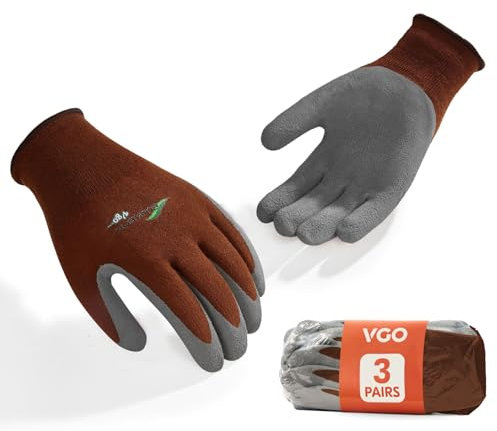 Vgo... 3 Paar Mehrzweck-Arbeitshandschuhe, Rutschfest Latexbeschichtet, Atmungsaktive Bambusfaser für Gartenarbeit, Bau, Heimwerker & Outdoor | Maschinenwaschbar (3Paar/M/Braun/RB6026)