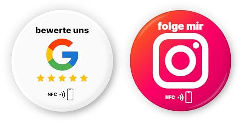 Mix-Set aus 1x Instagram & 1x Google Bewertungs Sticker – Doppelpack – frei programmierbar & jederzeit änderbar – 3 cm Ø – Ideal für Studios, Salons & POS