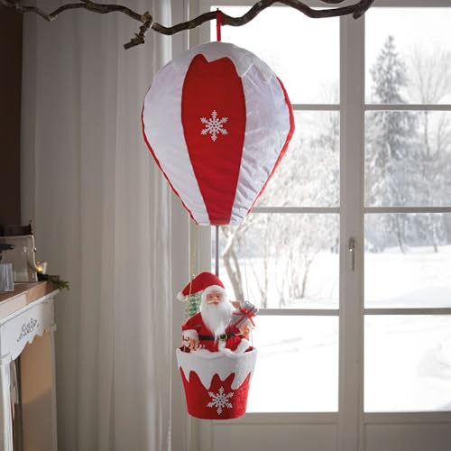 FRANK FLECHTWAREN Heißluftballon Santa, Polyester, Filz, durch Metallstab ausfahrbarer Ballon, Kunststoff Maße: Ø 40 x 90 cm, Ausgefallene Deko, vielseitig einsetzbar